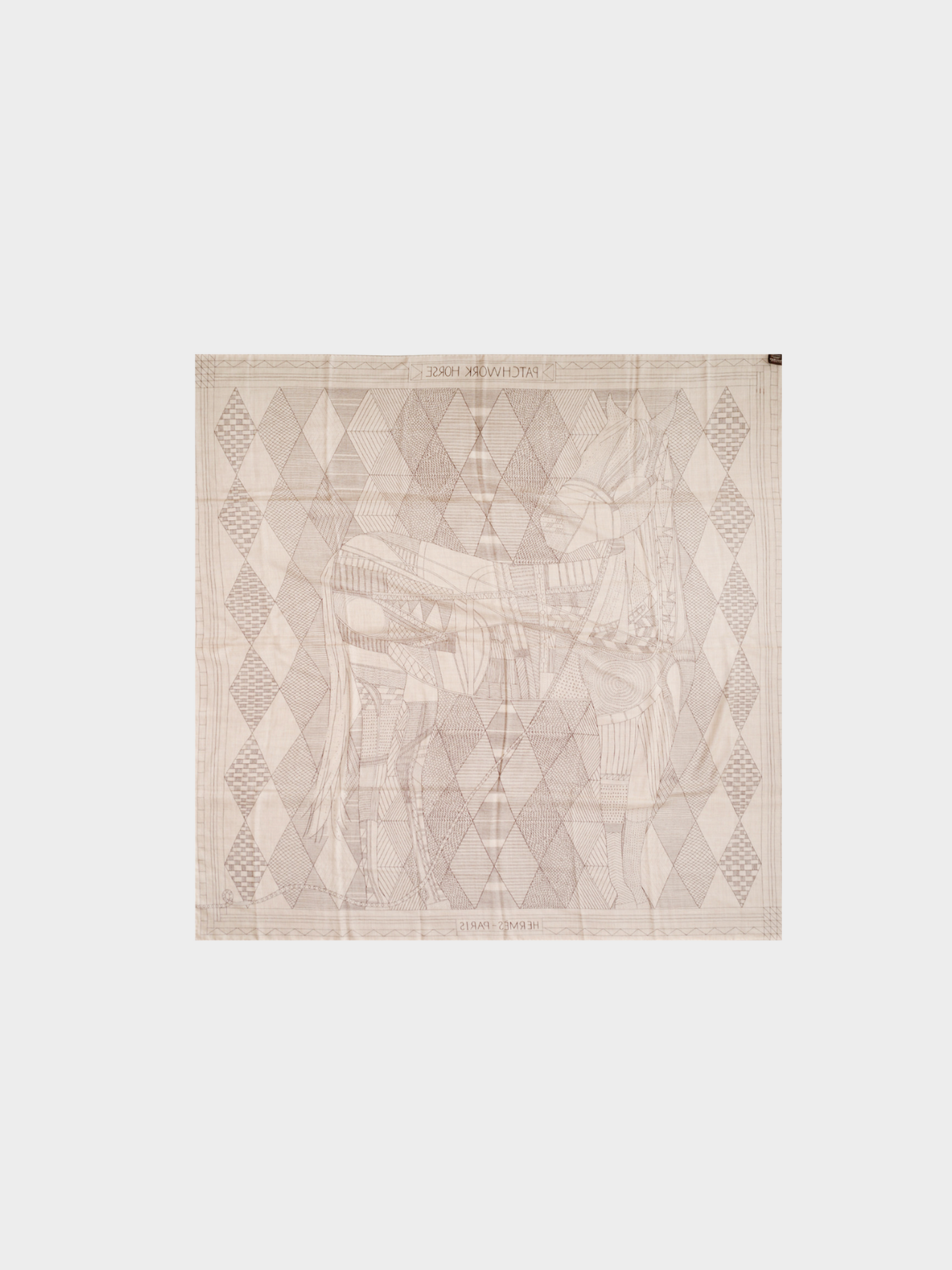 Hermes 2000s Beige “Patchwork Horse” Cashmere Scarf