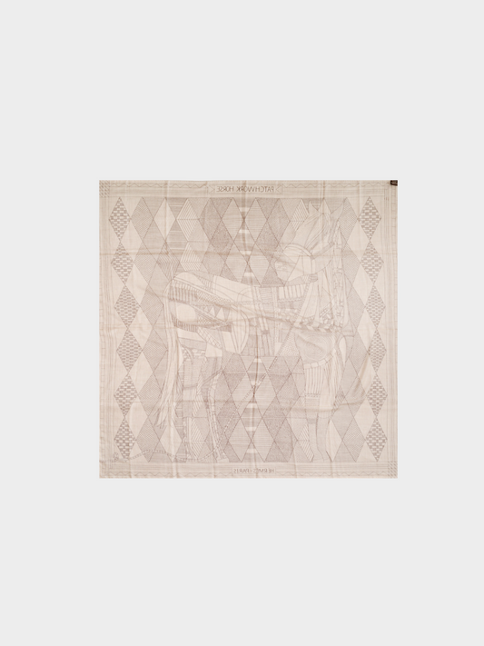 Hermes 2000s Beige “Patchwork Horse” Cashmere Scarf
