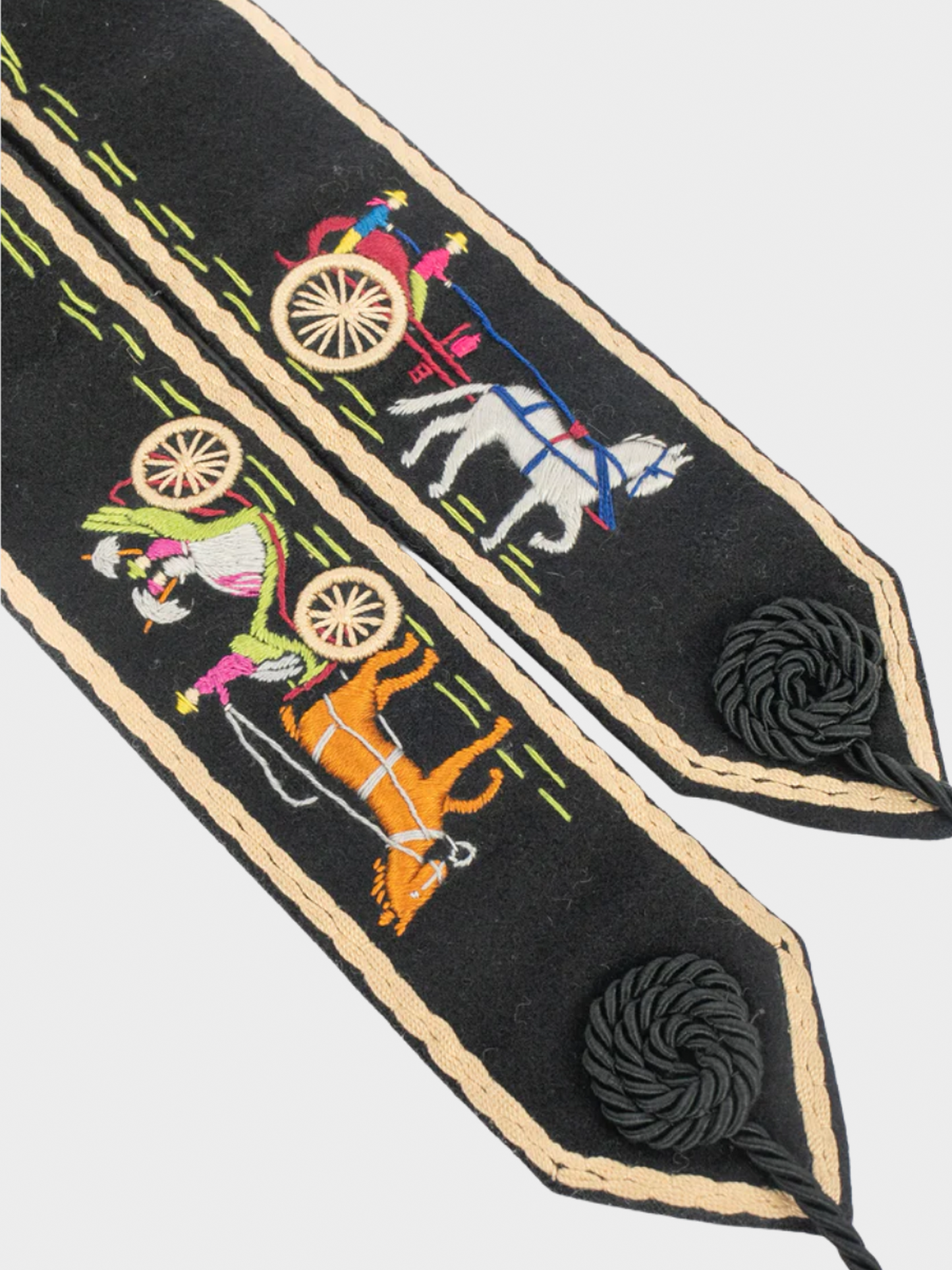 Hermes 1940s Black Wool Printed Belt