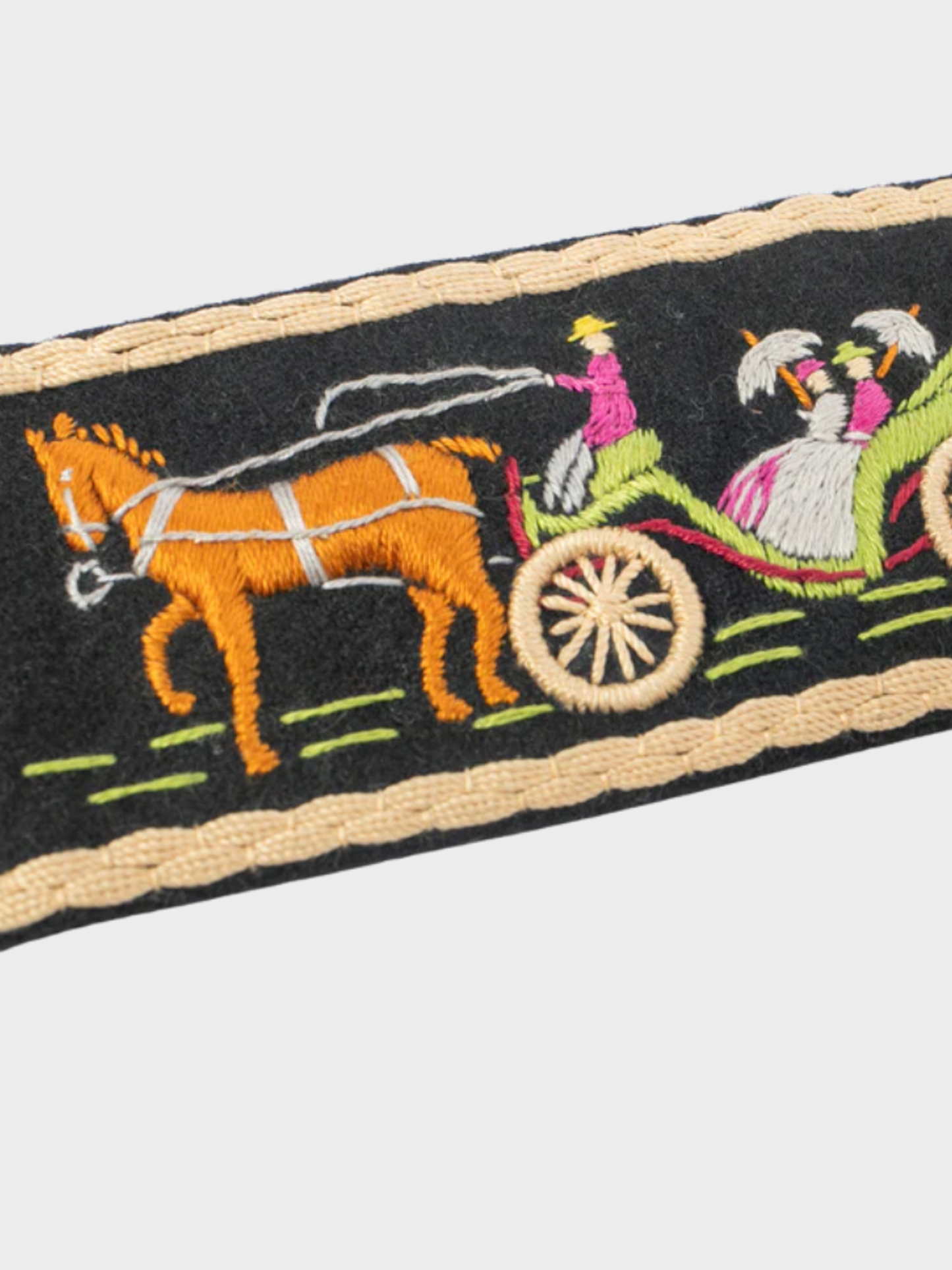Hermes 1940s Black Wool Printed Belt