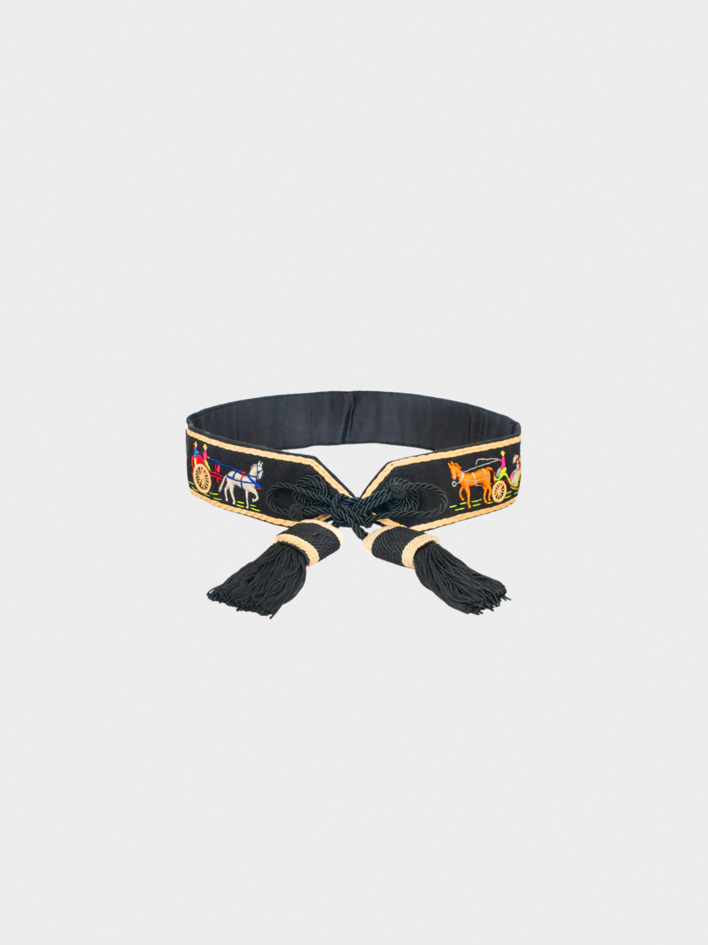 Hermes 1940s Black Wool Printed Belt