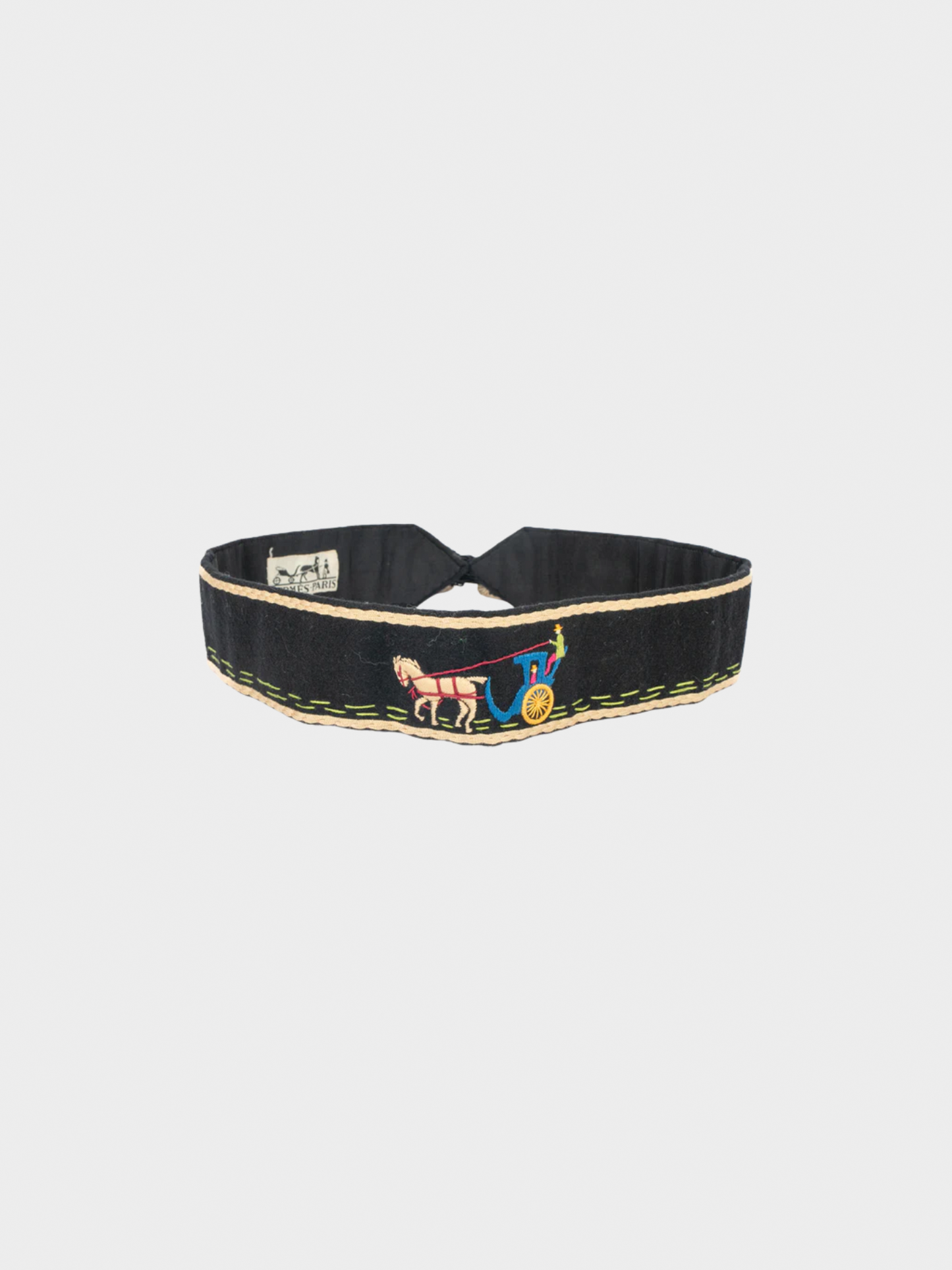 Hermes 1940s Black Wool Printed Belt