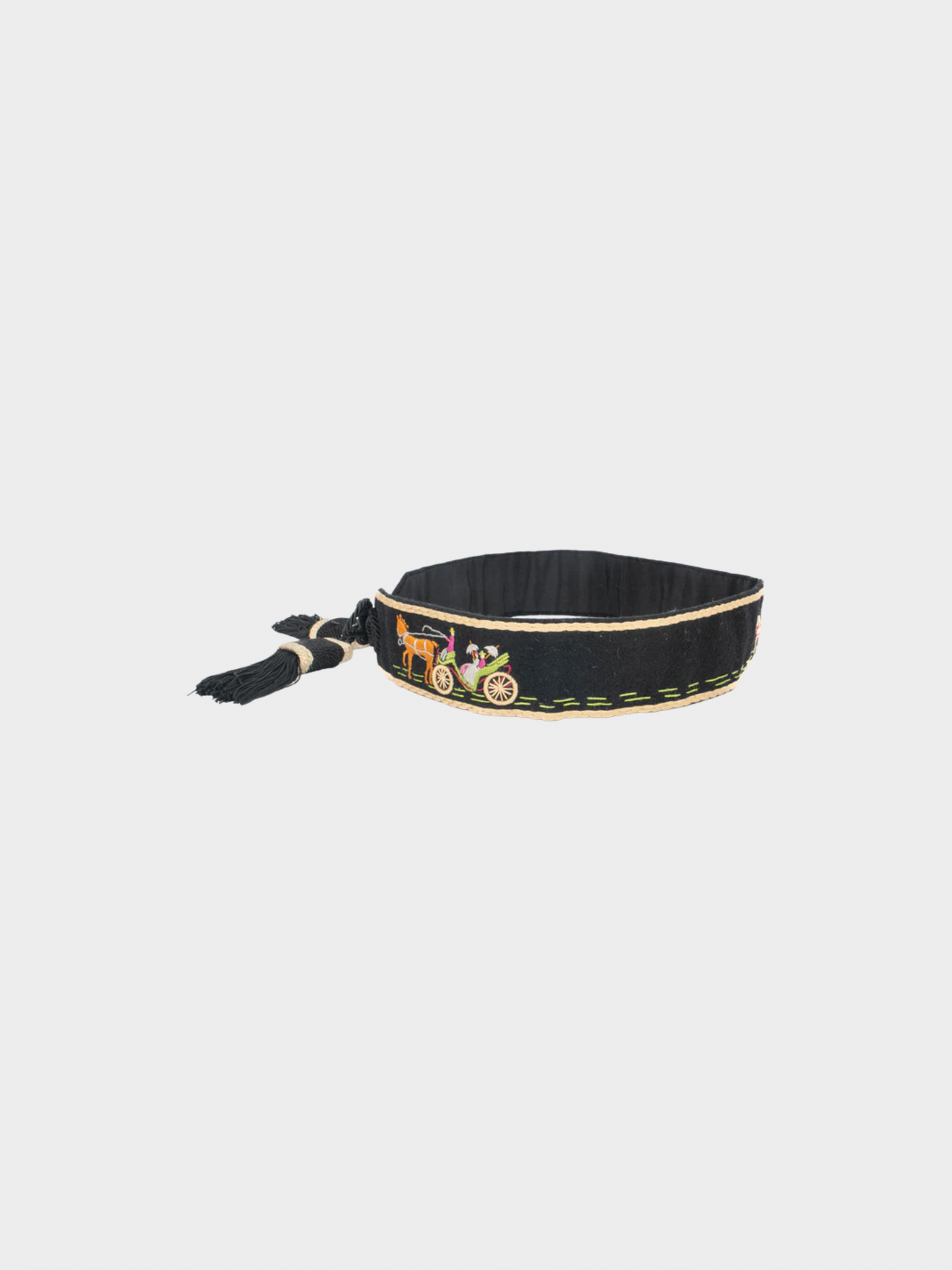 Hermes 1940s Black Wool Printed Belt