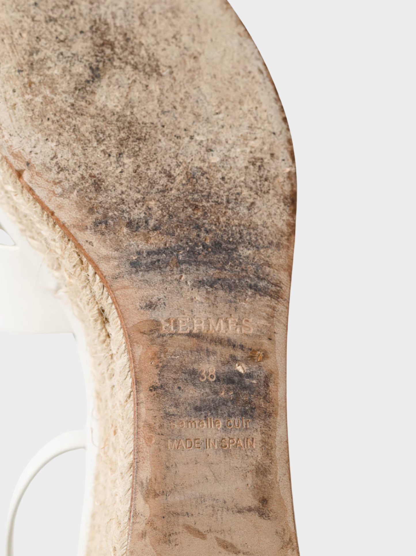 Hermes 2010s White Elda Goatskin Espadrille Wedge "H" Sandals