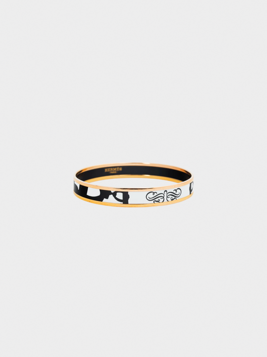 Hermès 2010s Brides de Gala White & Black Enamel Tattoo Bangle