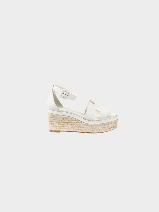 Hermes 2010s White Elda Goatskin Espadrille Wedge "H" Sandals