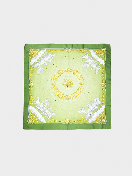 Hermes 2000s Green Cosmos Silk Carré 90 Scarf