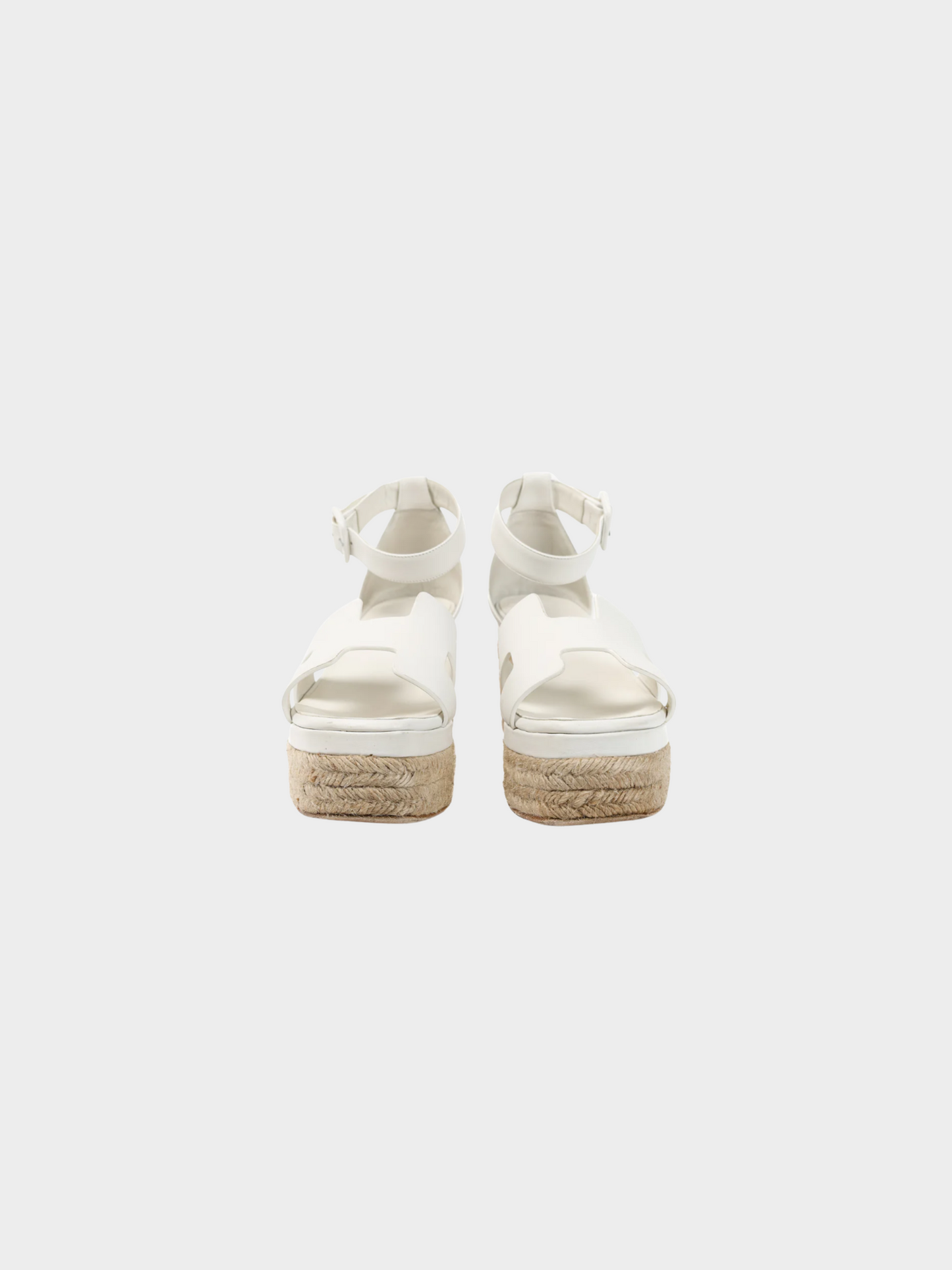 Hermes 2010s White Elda Goatskin Espadrille Wedge "H" Sandals