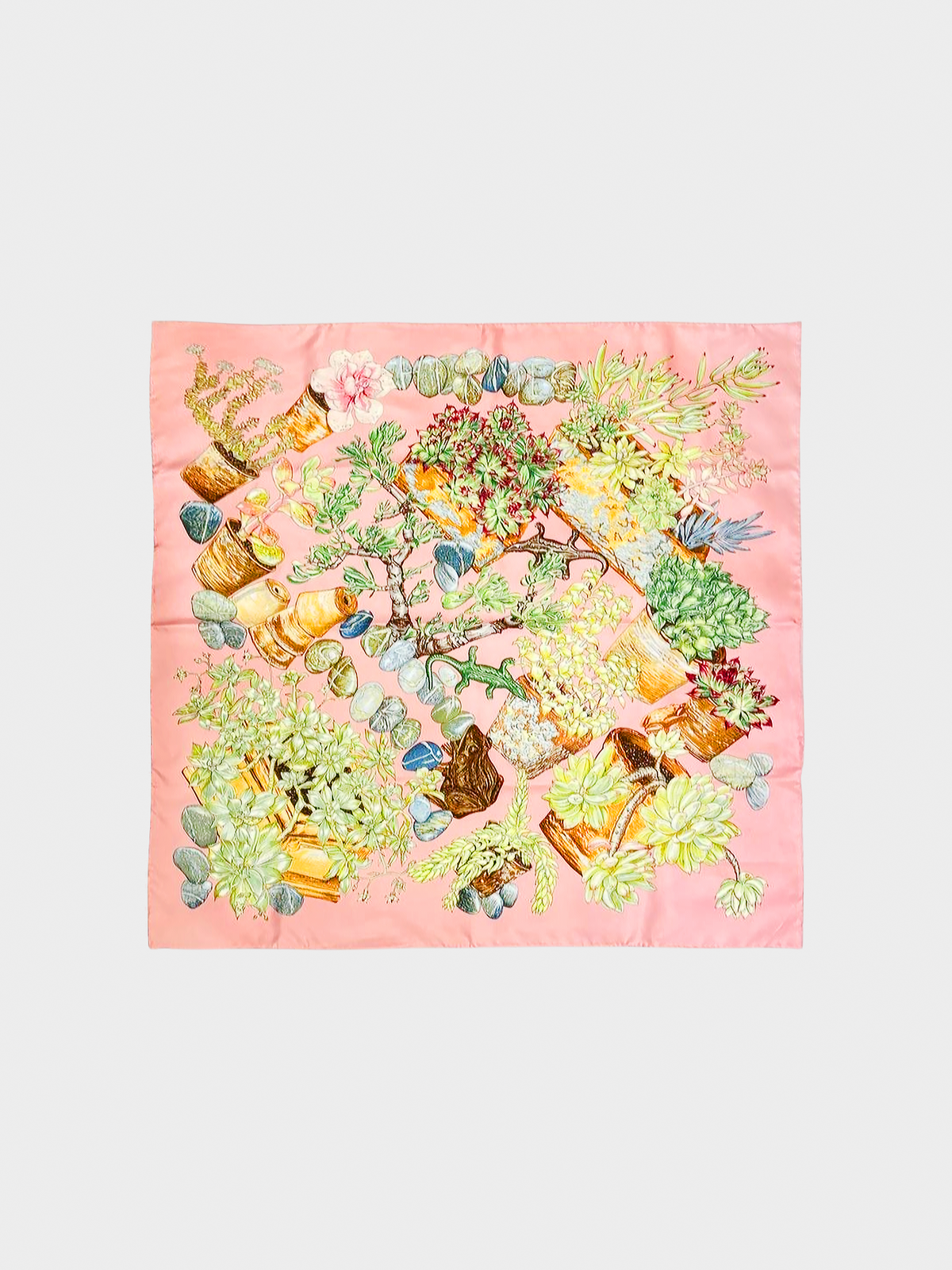 Hermes 2000s Pink Garden Secret Silk Carré 90 Scarf