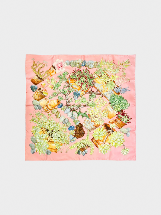Hermes 2000s Pink Garden Secret Silk Carré 90 Scarf