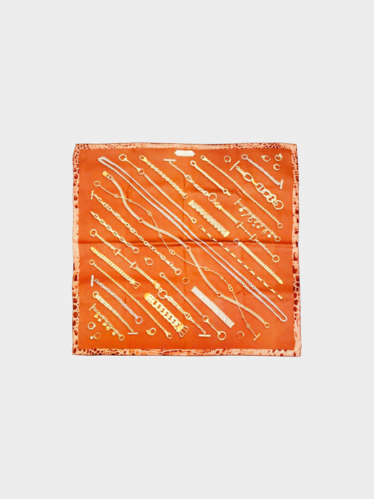 Hermes 2009 Brown "Nuts and Gold Chain" Carre 70 Scarf