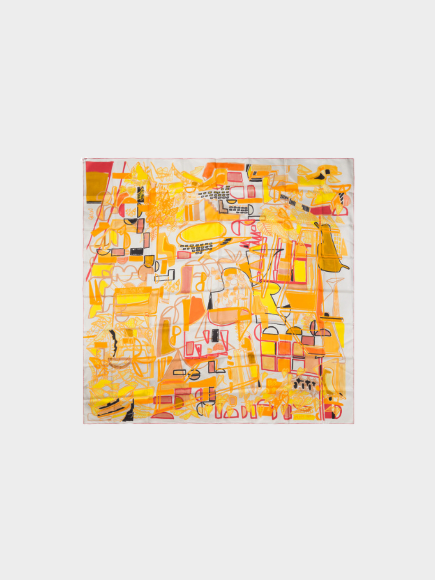 Hermès 1990s Yellow Silk "Tropical Modernism" Printed Scarf