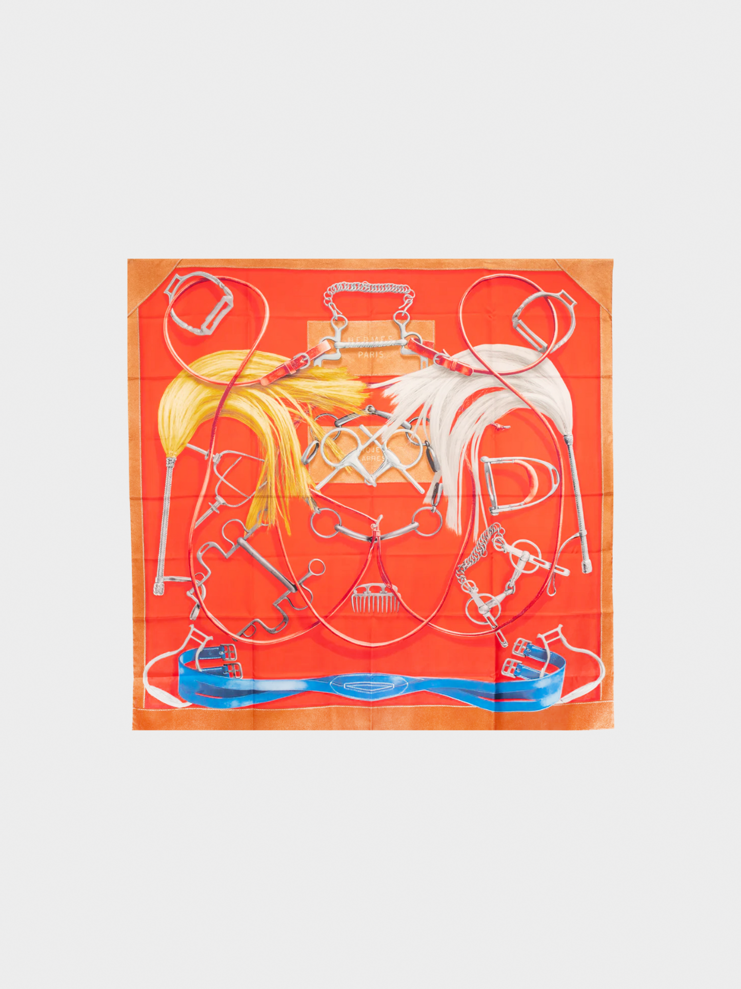 Hermes 2004 Orange Foulard 'Pencil squared projects' Scarf
