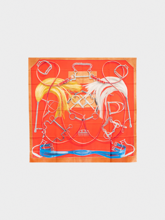 Hermes 2004 Orange Foulard 'Pencil squared projects' Scarf