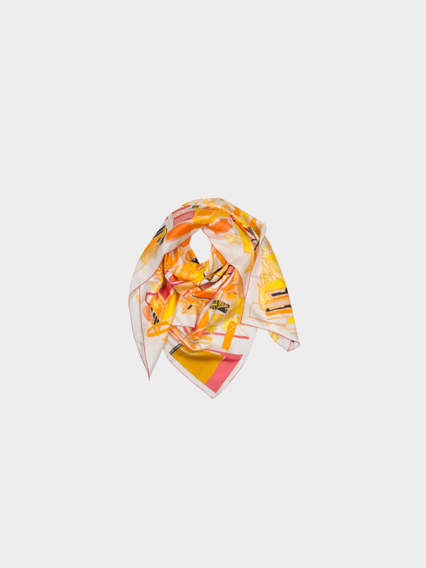 Hermès 1990s Yellow Silk "Tropical Modernism" Printed Scarf