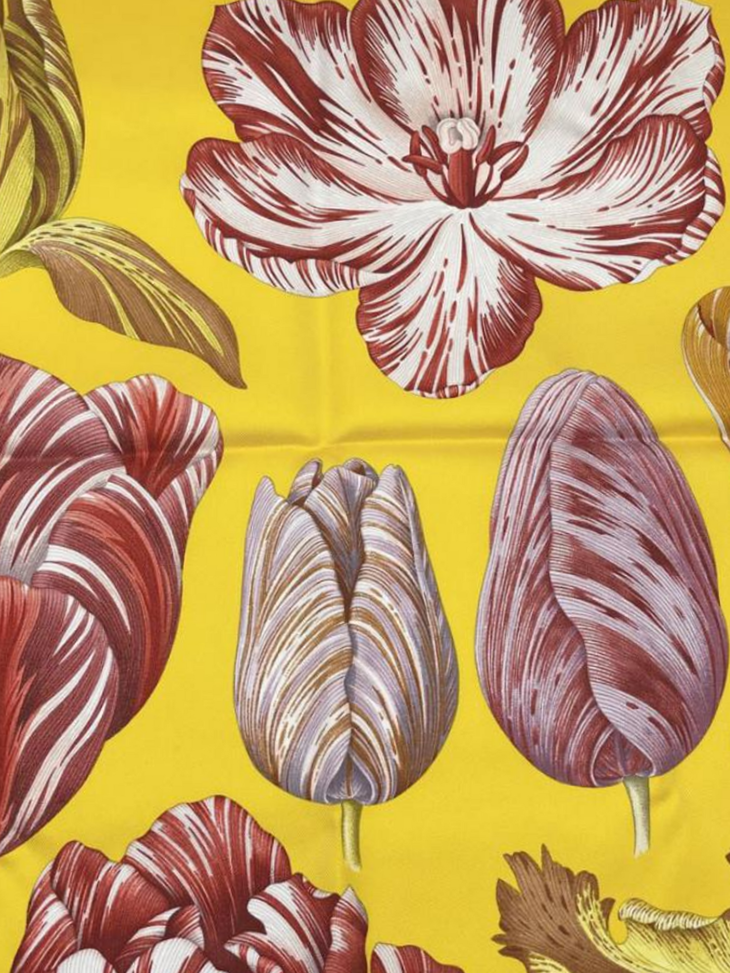 Hermès SS 2023 Yellow Carré 90 "Tulipomanie" Silk Scarf