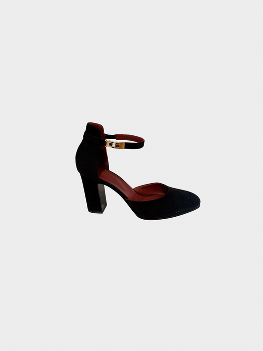 Hermes 2000s Black Suede Goatskin Baby 90 Pump