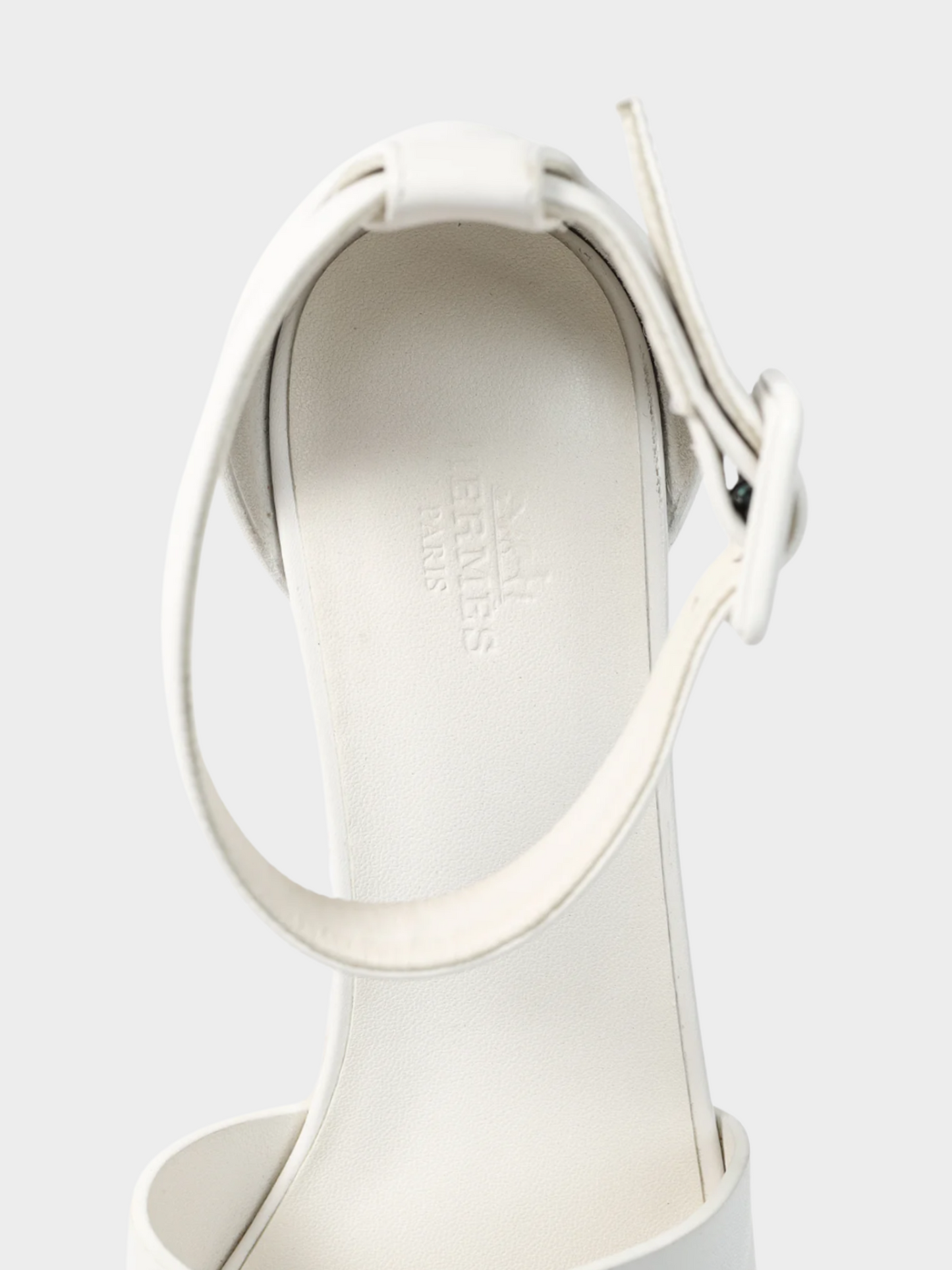 Hermes 2010s White Elda Goatskin Espadrille Wedge "H" Sandals