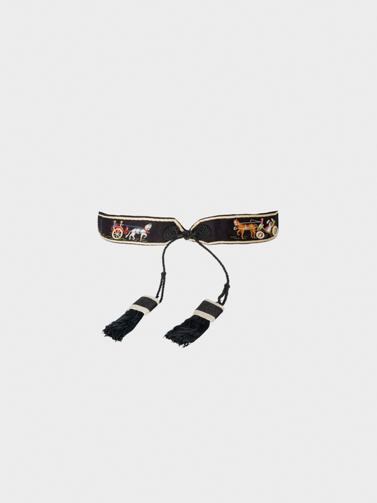 Hermes 1940s Black Wool Printed Belt