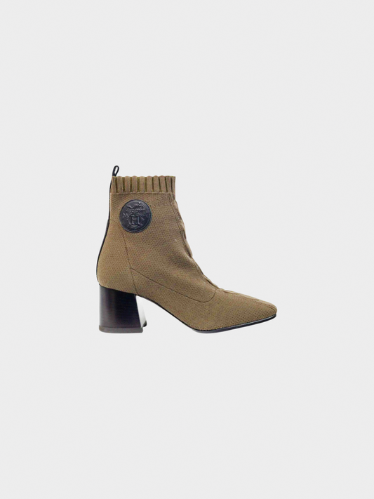 Hermes 2010s Khaki Volver 60 Vert Sapin Knit Ankle Boots