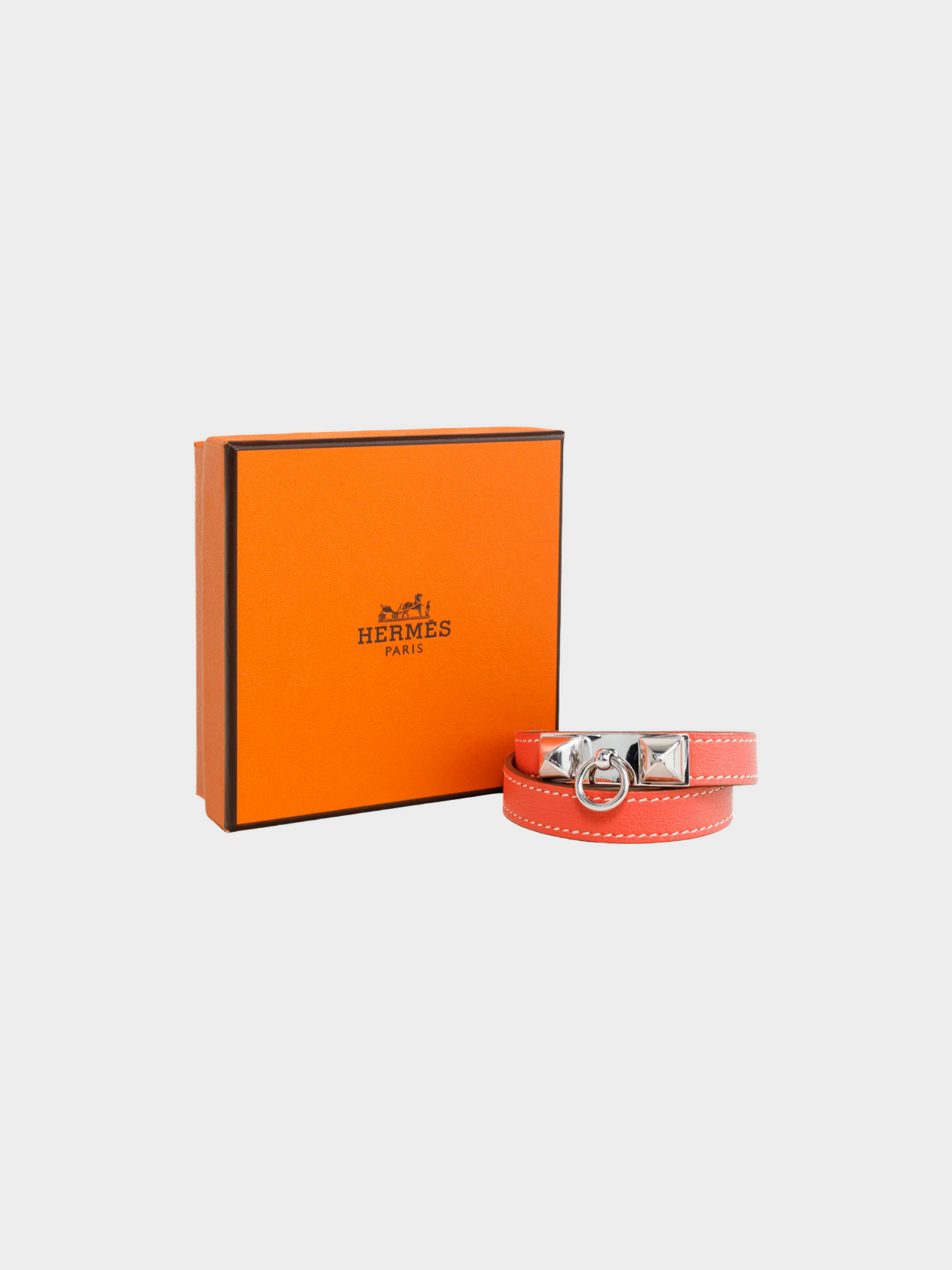 Hermes 2010s Coral Pink Rivale Double Tour Sanguine Swift Leather Bracelet