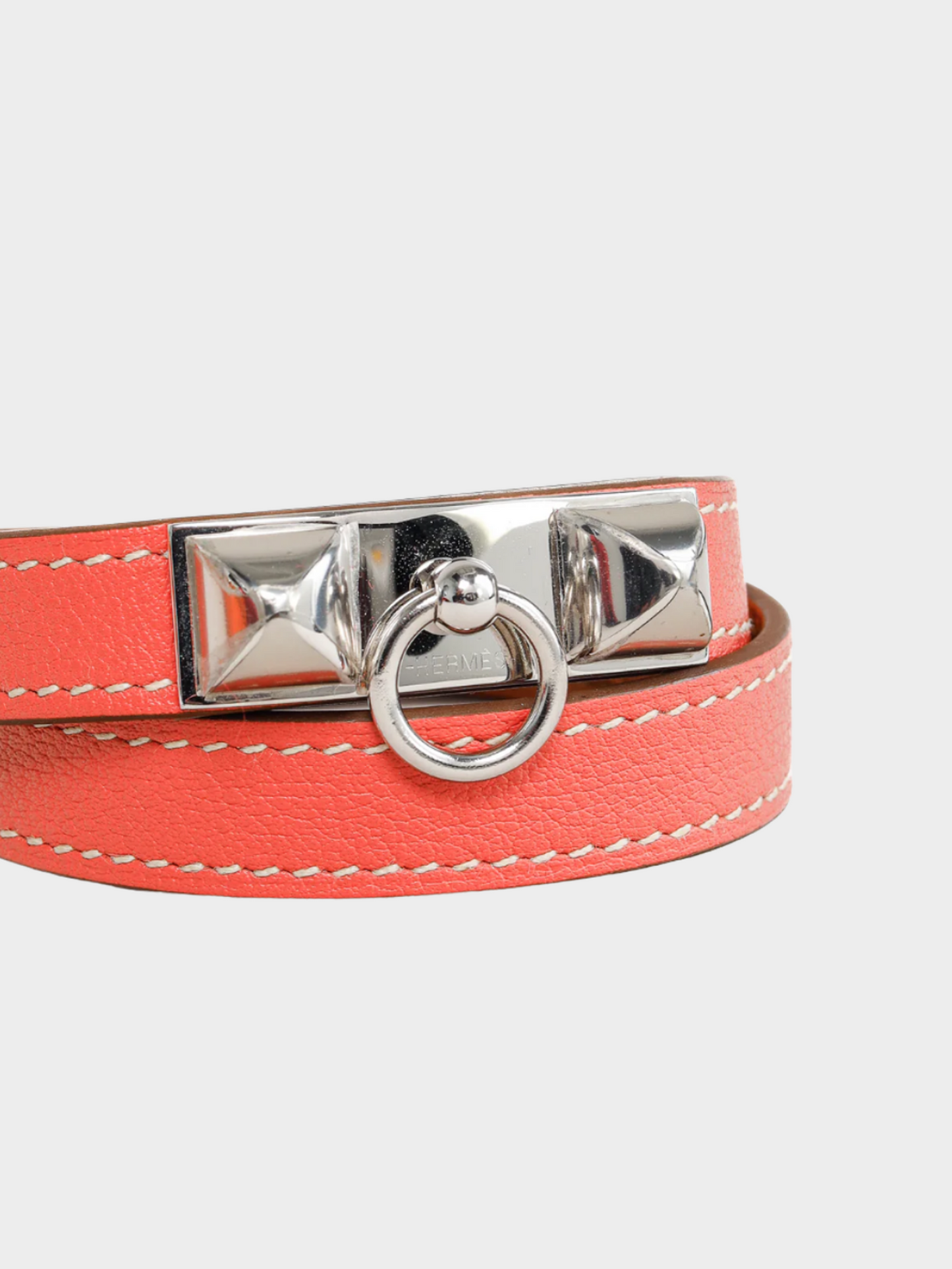 Hermes 2010s Coral Pink Rivale Double Tour Sanguine Swift Leather Bracelet