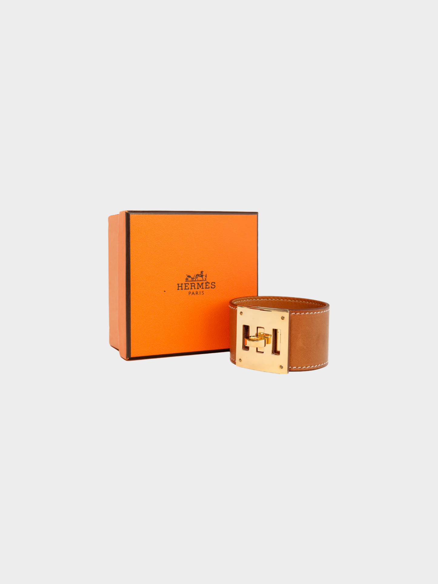 Hermes 2010s Brown Kelly Dog Fauve Barenia Leather Bracelet
