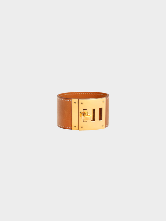 Hermes 2010s Brown Kelly Dog Fauve Barenia Leather Bracelet