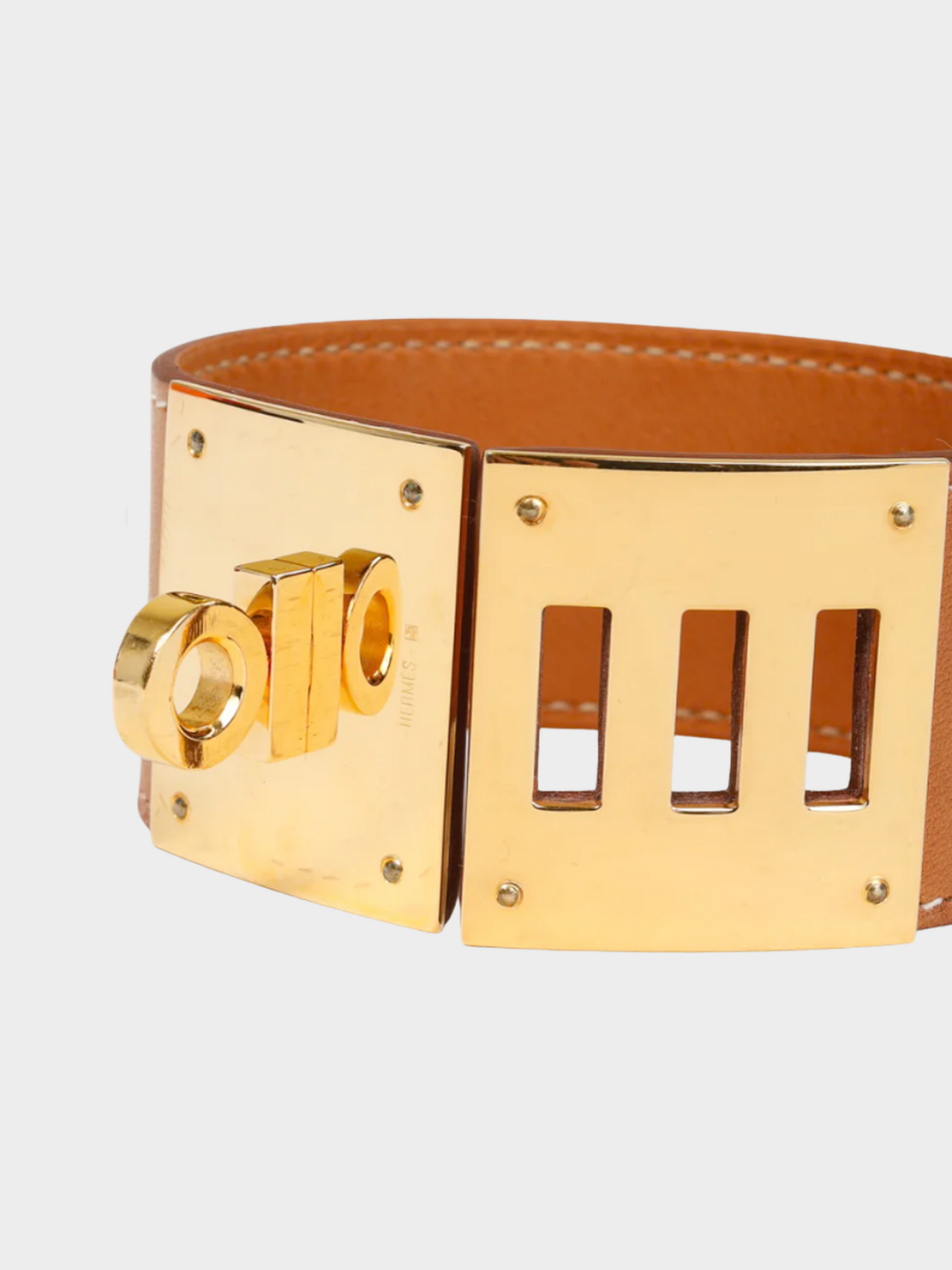 Hermes 2010s Brown Kelly Dog Fauve Barenia Leather Bracelet