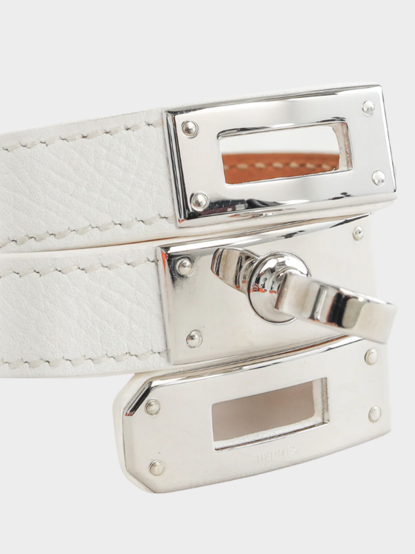 Hermes 2010s White Kelly Double Tour Blanc Epsom Bracelet
