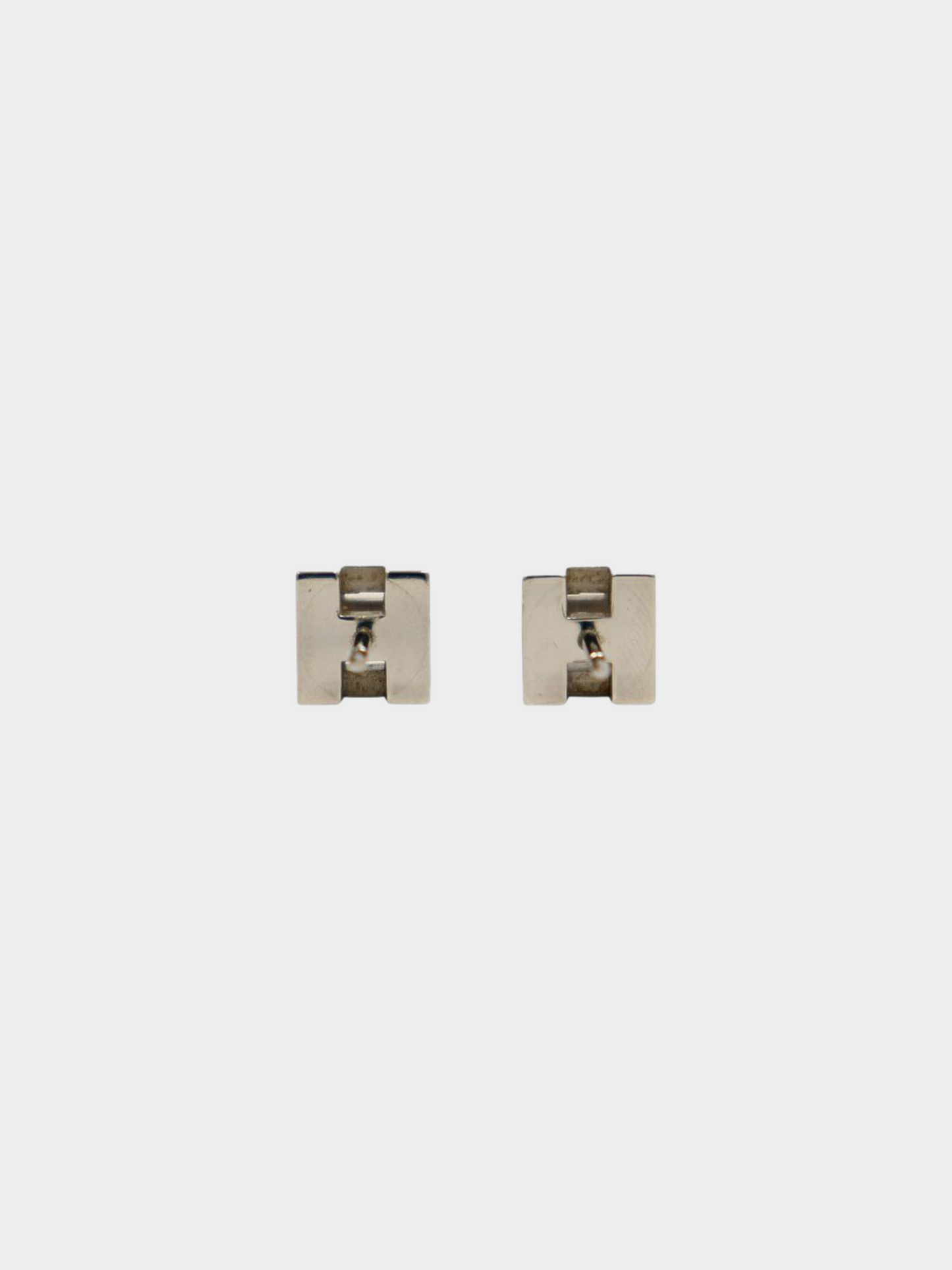 Hermès 2020s Silver-Plated H-Cube Stud Earrings