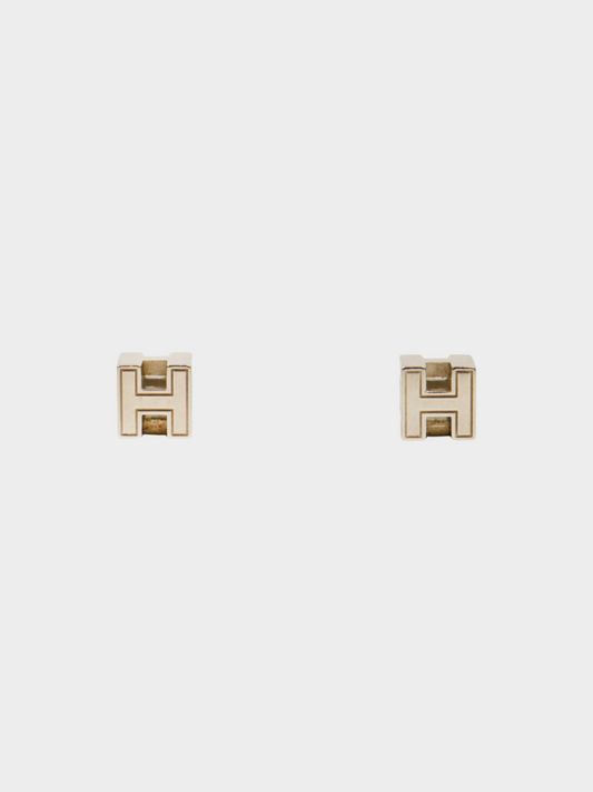Hermès 2020s Silver-Plated H-Cube Stud Earrings