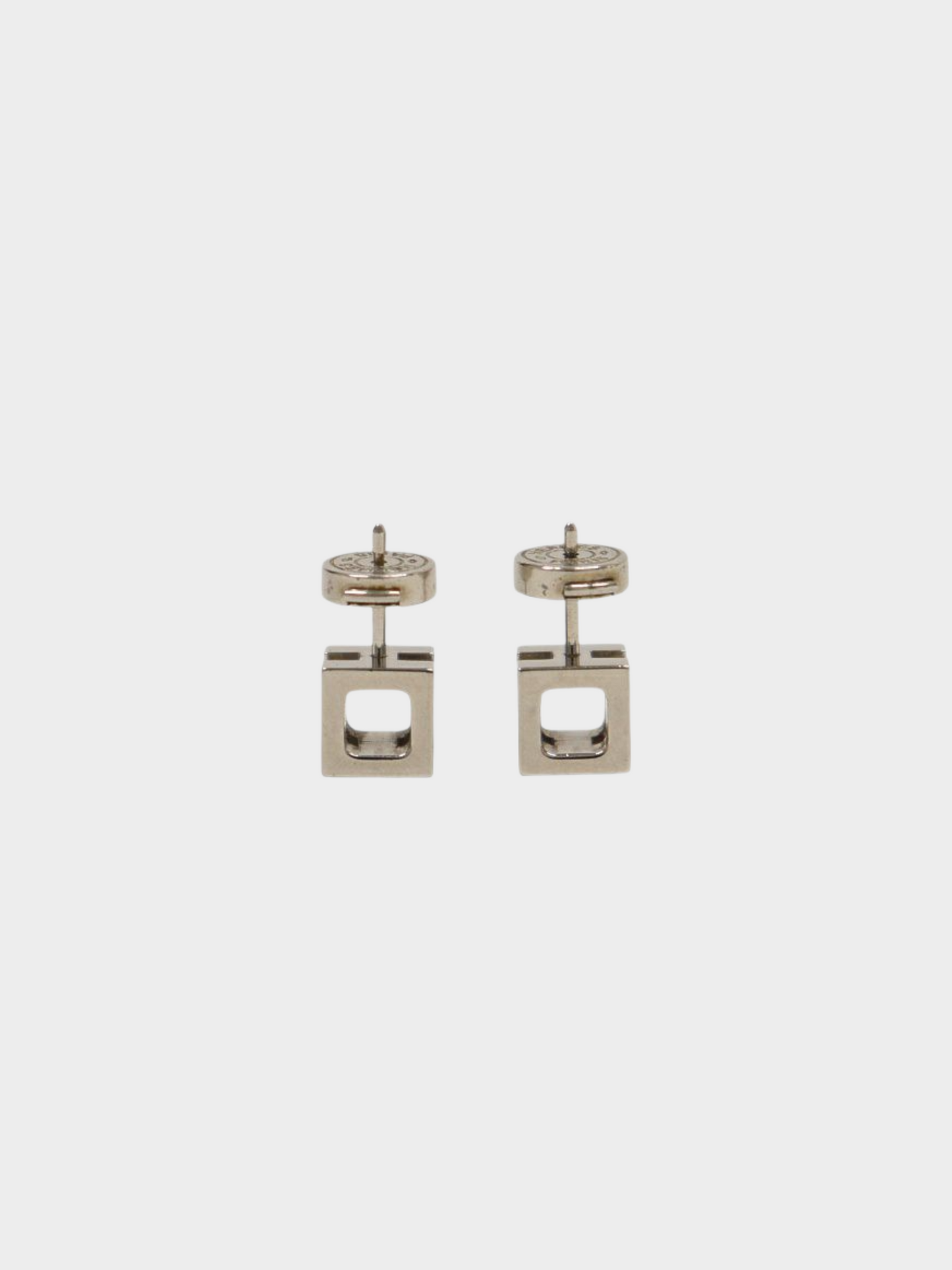 Hermès 2020s Silver-Plated H-Cube Stud Earrings