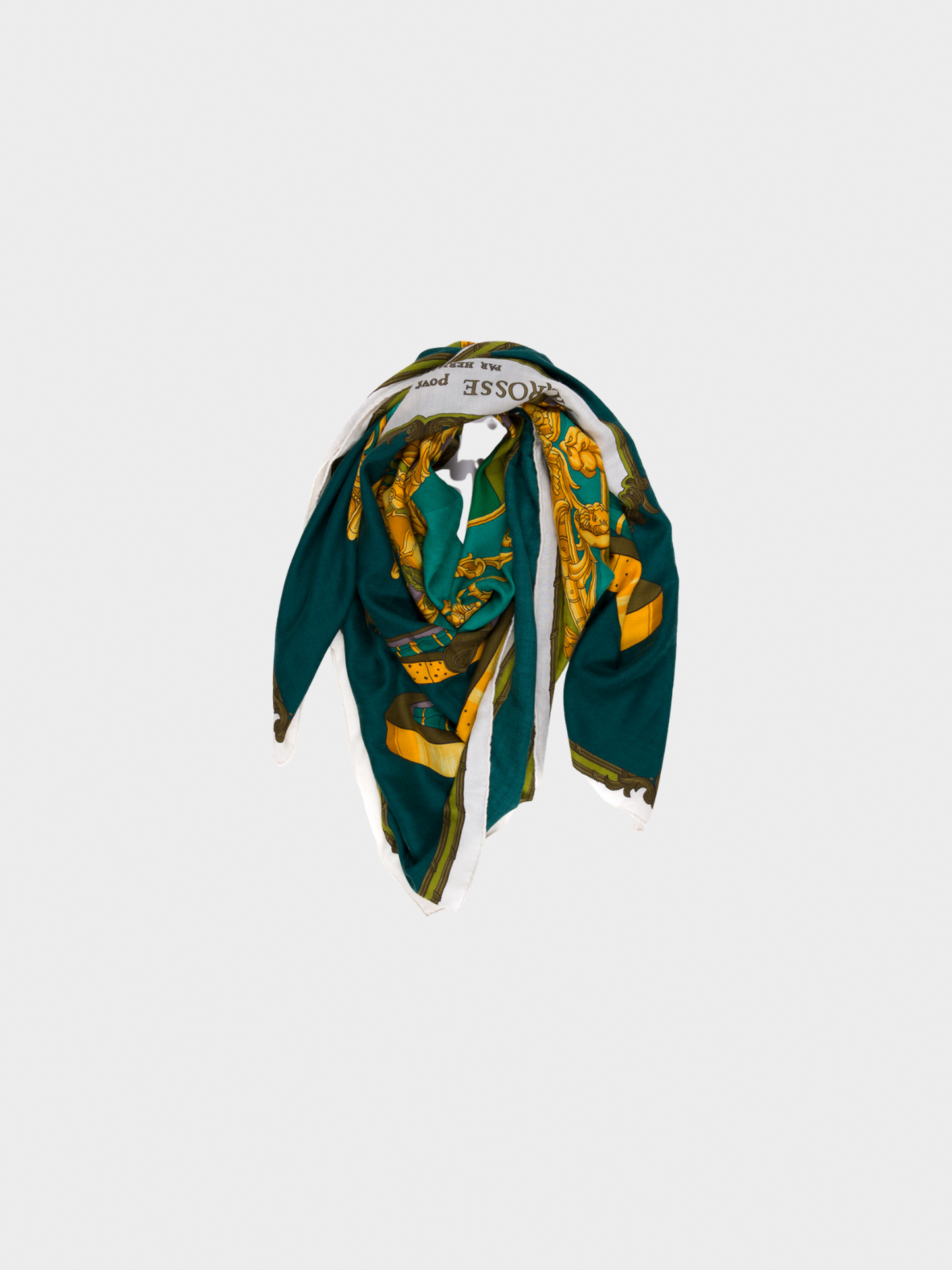 Hermes 2007 Green Grand Carrosse Cashmere Scarf