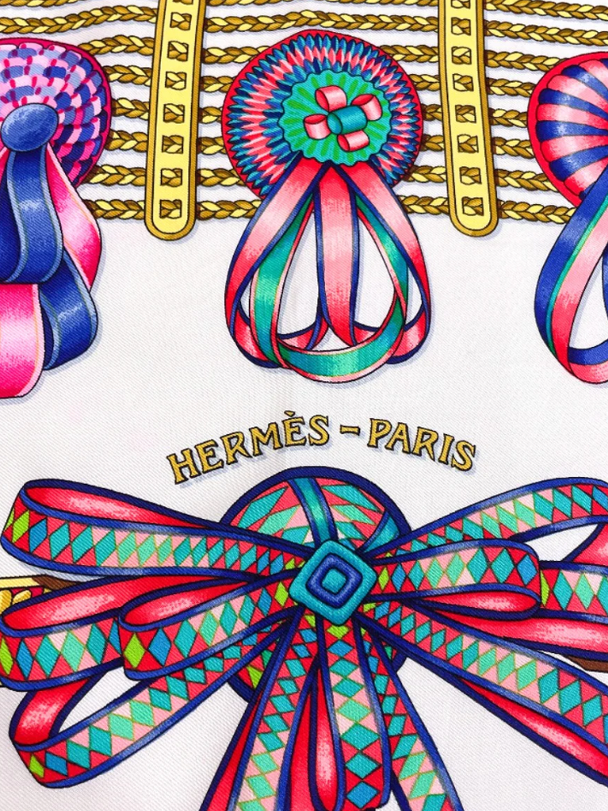 Hermes 1990s Carre 90 Les Rubans du Cheval Silk Scarf