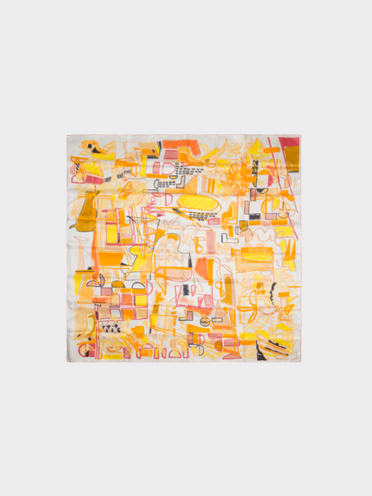 Hermès 1990s Yellow Silk "Tropical Modernism" Printed Scarf