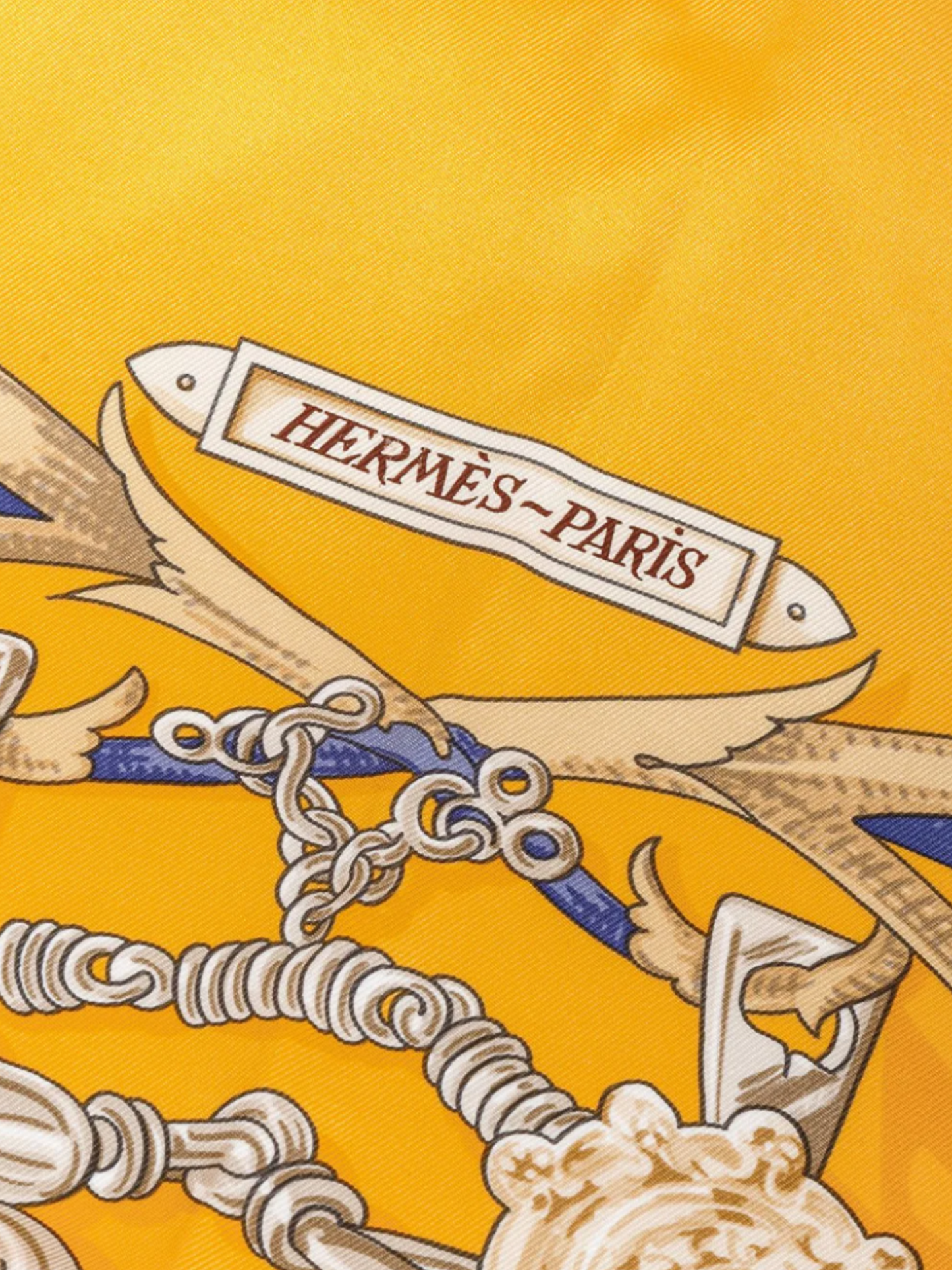 Hermes 2000s Yellow "Le Mors A La Conetable" Printed Silk Scarf