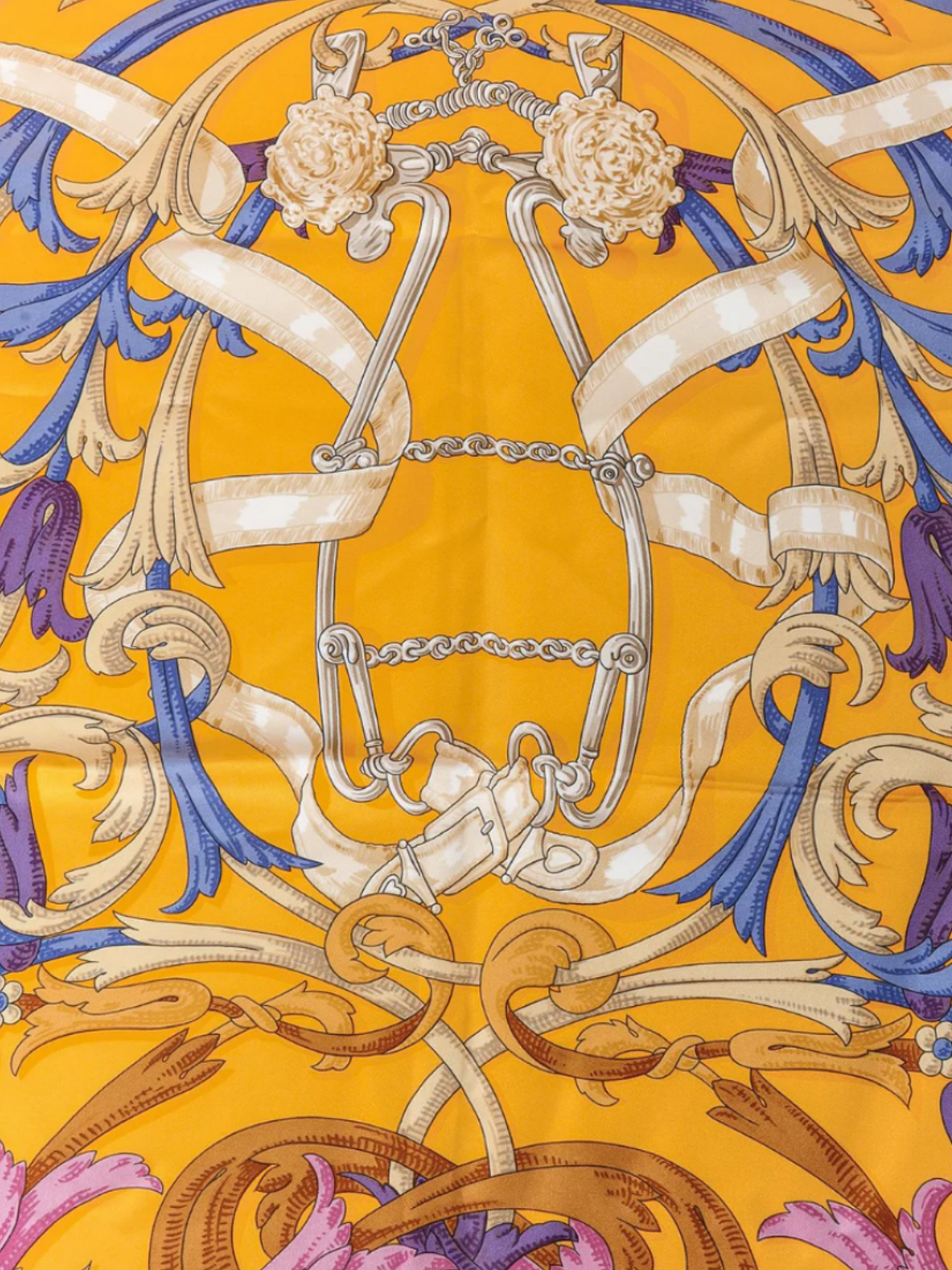 Hermes 2000s Yellow "Le Mors A La Conetable" Printed Silk Scarf