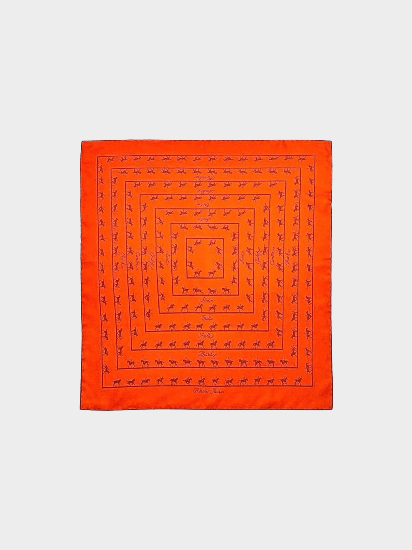 Hermes 1990s Orange Saut Galop Canter Silk Square Scarf