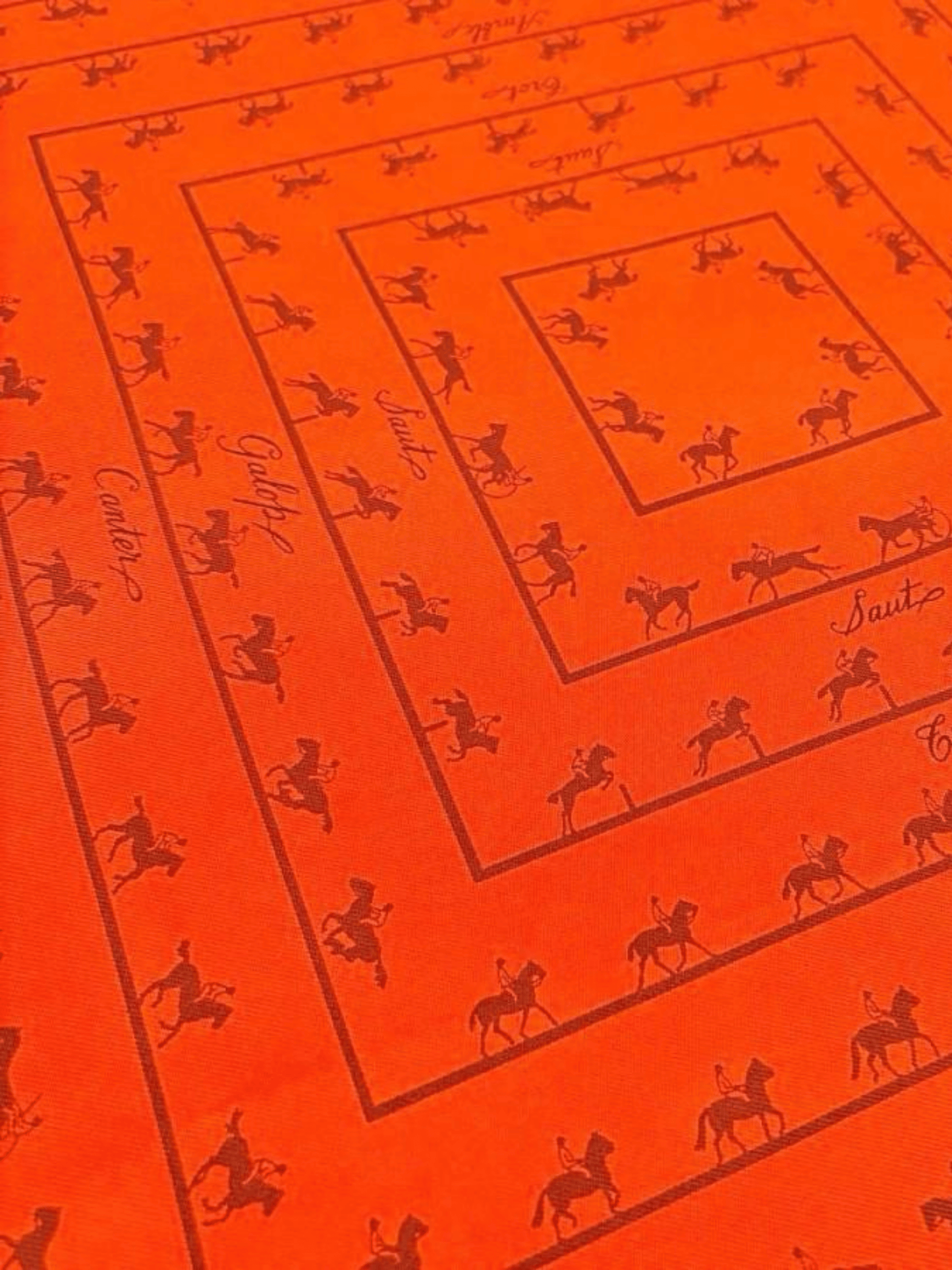 Hermes 1990s Orange Saut Galop Canter Silk Square Scarf
