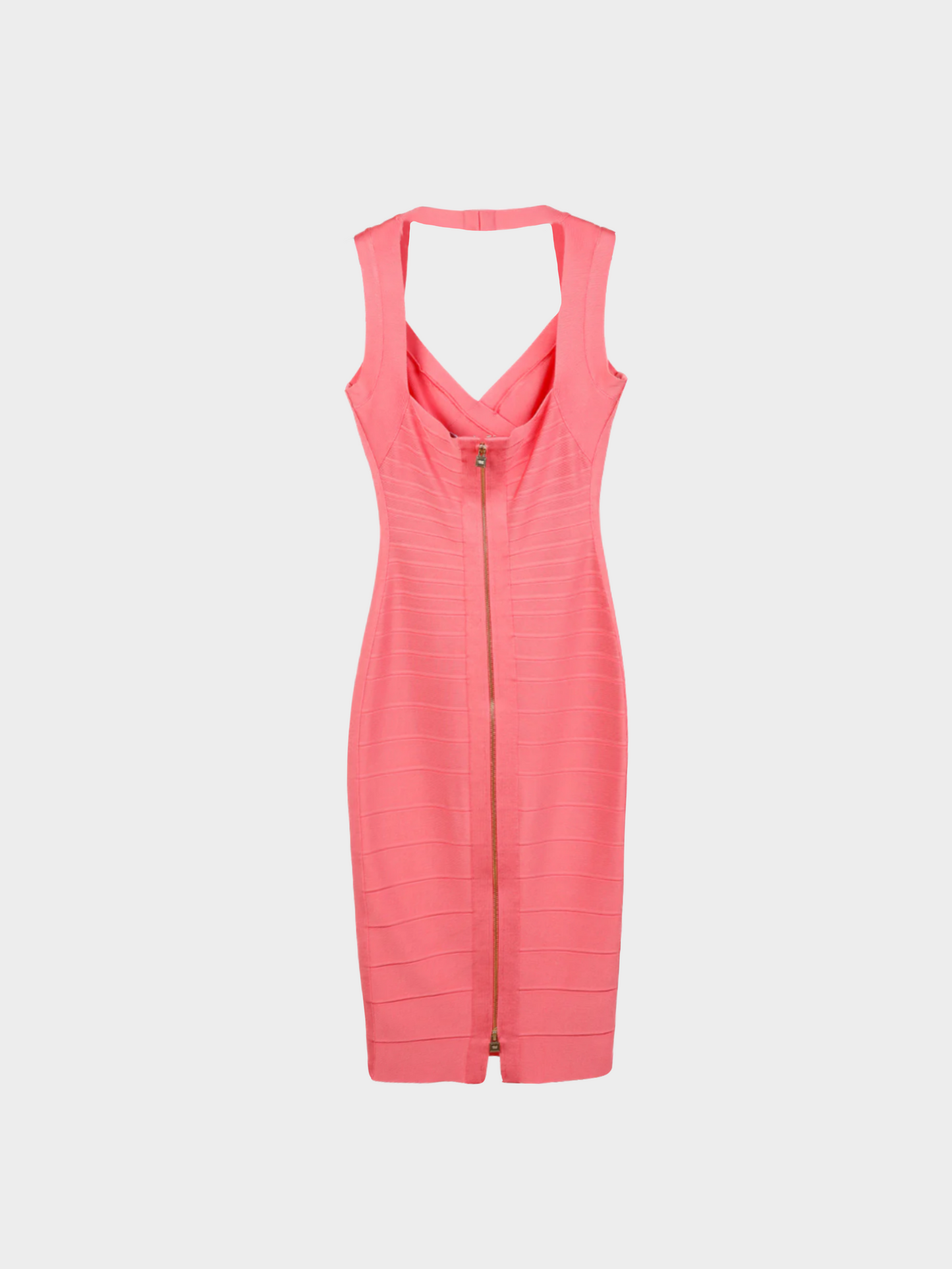 Hervé Léger 2010s Coral Pink Sarai Sweetheart Bandage Midi Dress