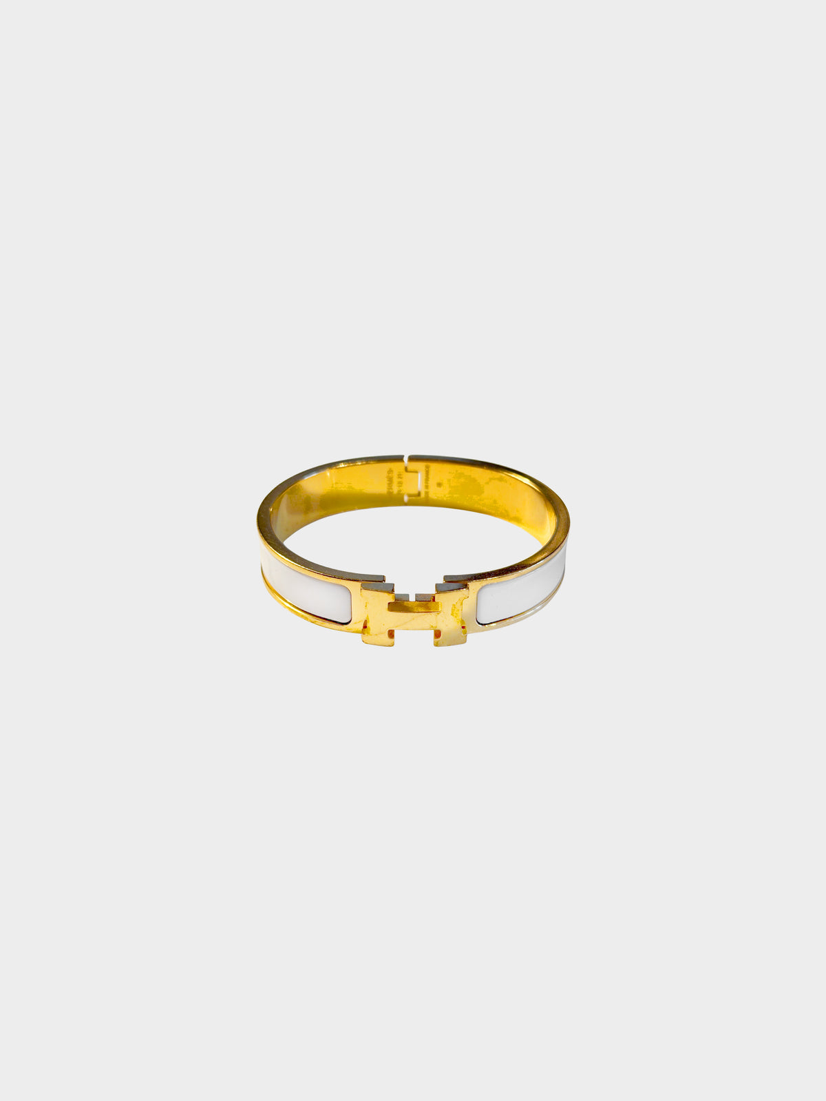 Hermès 2022 Gold and White Enamel Clic Clac PM Metal Bracelet