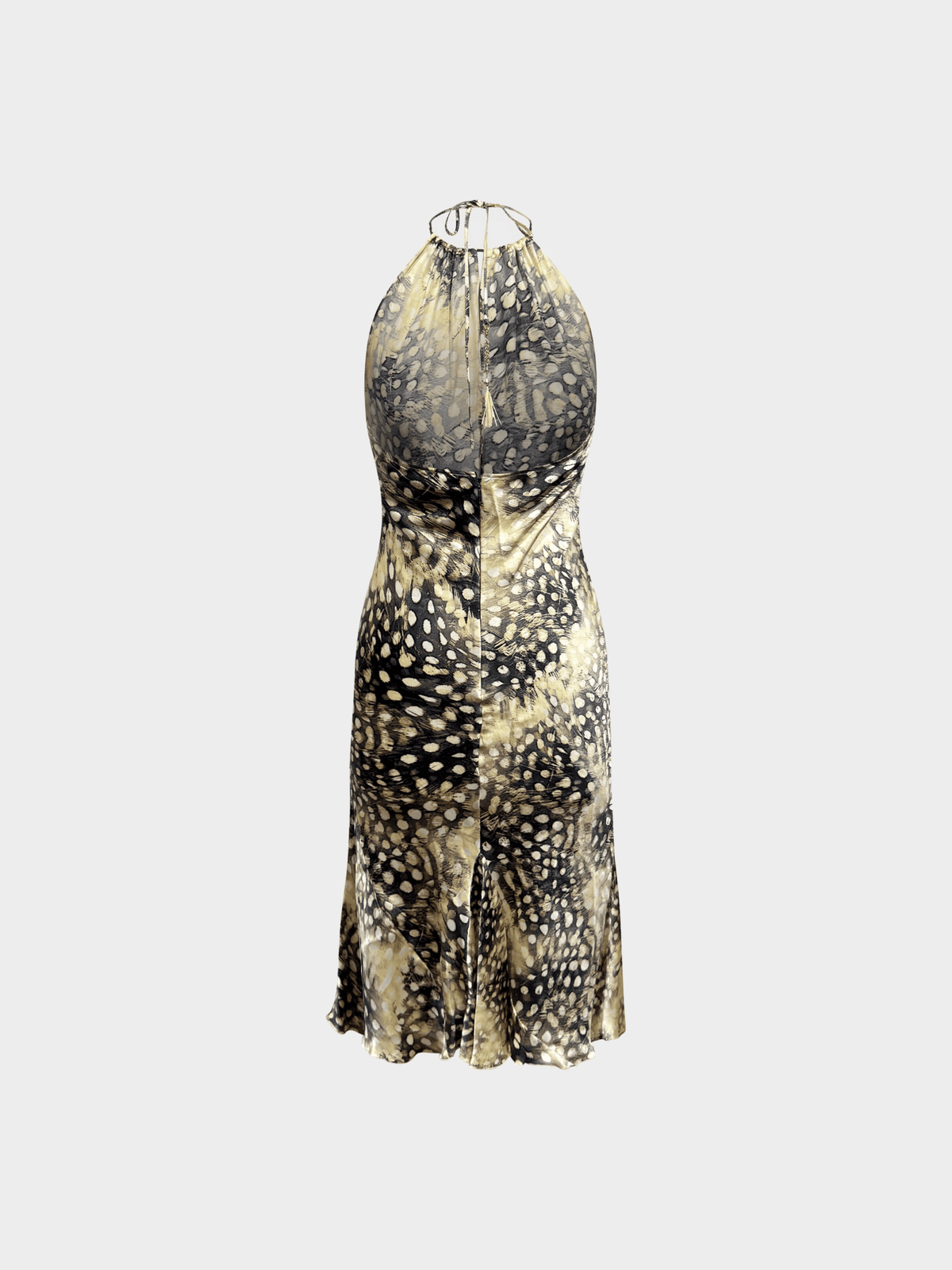 Roberto Cavalli SS 2004 Halter Neck Feather Printed Silk Dress