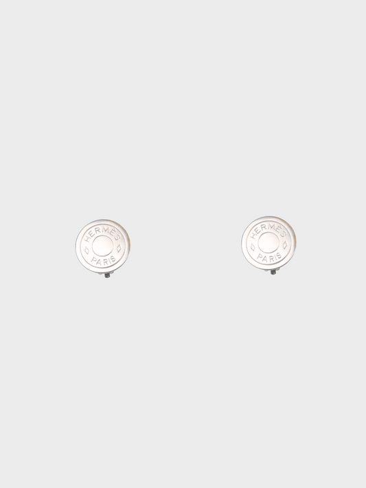 Hermès 2010s Silver Clou De Selle Clip-on Earrings