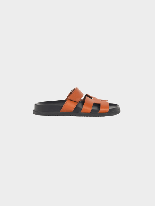Hermes 2010s Chypre Brown Leather H-Motif Mule Sandals