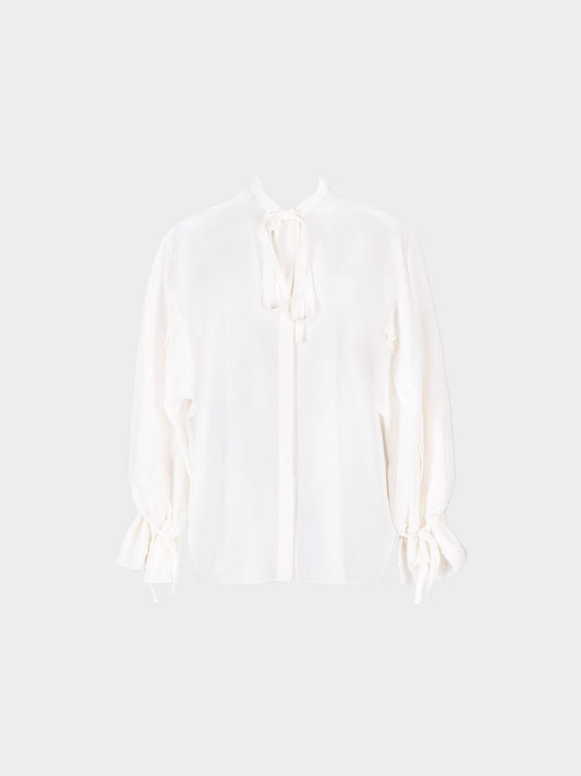 Hermès 2000s Off-white Lavallière Collar Silk Shirt