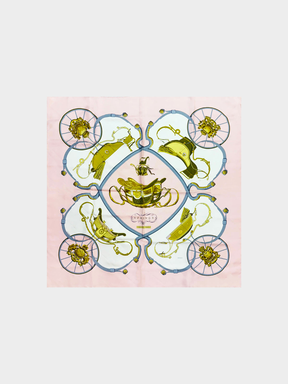 Hermès 1990s Light Pink Springs Silk Scarf 90