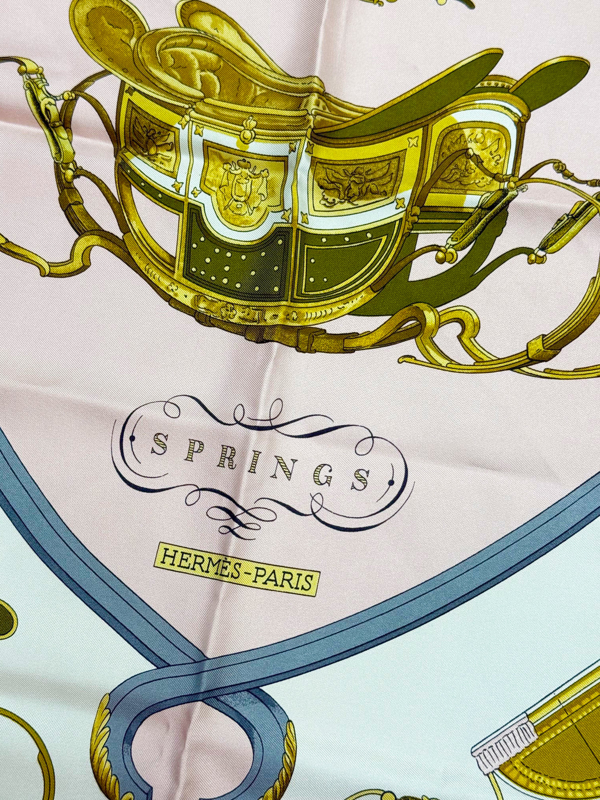 Hermès 1990s Light Pink Springs Silk Scarf 90