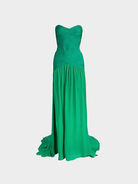 Hervé Léger 2000s Green Silk Strapless Bandage Gown