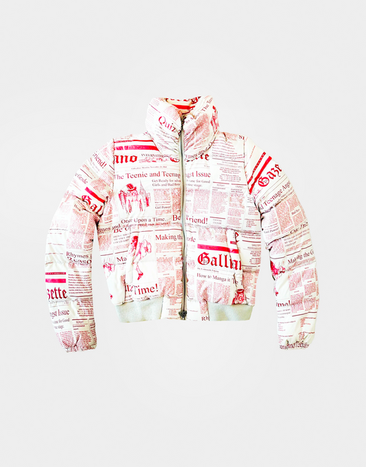 John Galliano 2000s Iconic Newspaper Print Puffer Jacket
